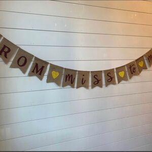 Rustic Burlap Banner with Yellow Hearts